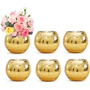 Gold Color Crack Glass Globe Vase For Party Event Wedding Centerpiece Vase