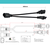 Kabel Y Daya Hemat Ruang IEC C14 ke C13+C5 18AWG 3 Konduktor 10A 250V untuk Penggunaan Komputer & Peralatan Rumah Tangga