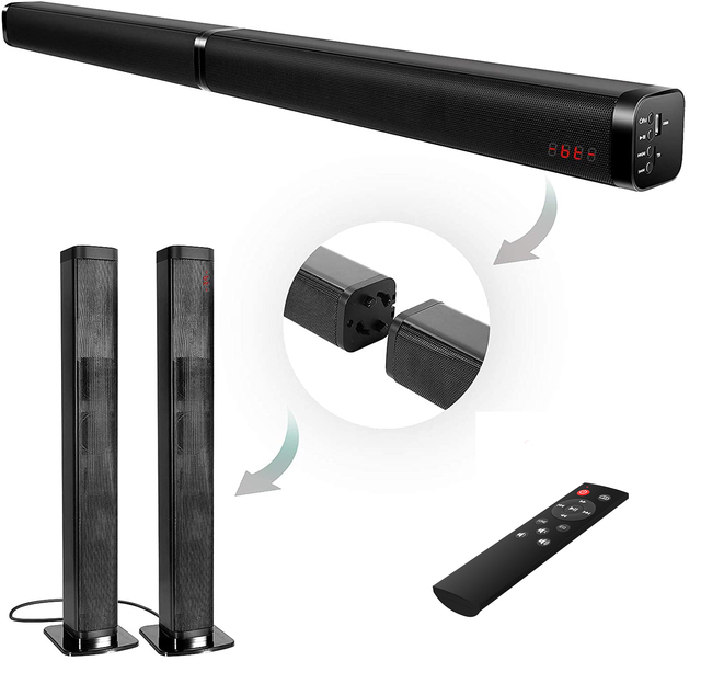 Samtronic Wireless Multi Configuration Soundbar Speaker for TV, Single Convertible Soundbar Converts to Sound Towers, 37"