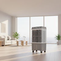 Refroidisseur d'air évaporatif portable 20L 80W avec commande par bouton, 3 vitesses, minuterie 12H, glacières offertes, 360° °   Roues en option, plateau en verre