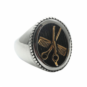 Men's Retro <b>Silver</b> <b>Ring</b> With Gold Scissors And Comb Design For Fashion Jewelry Gift - Product Image 5