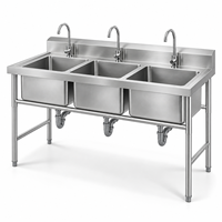 Évier de cuisine en acier inoxydable à trois bacs, grande capacité, qualité alimentaire 201, entretien facile, directement de l'usine, pour les supermarchés