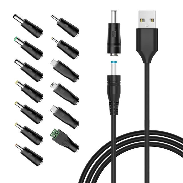 USB DC Charging Cord 13pcs PVC Adapter Plugs for Webcams Routers Power Banks Toys Recorders for Speakers Scanners
