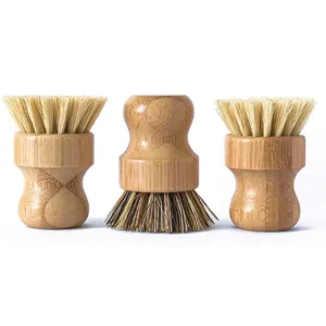 Olla de madera de bambú ecológica, cepillo para lavar platos de cocina