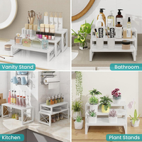 Rak Display Kue Kering 3 Tingkat Modern dari MDF+Besi, Tahan Lama, untuk Cupcake, Makanan, Parfum, Makeup, Boneka, Koleksi, dan Pameran