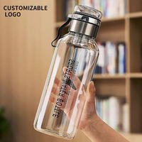 Bouteille en verre borosilicate à double paroi de grande capacité personnalisée, sans BPA, de qualité alimentaire, pour l'eau, les voyages en plein air, 1000 ml, avec filtre à thé