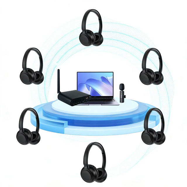 Mesh Networking 50H Long Battery One to Many Wireless Headset with Transmitter ENC Noise Cancelling Headphone for Group Use