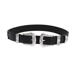 Cintura Angelina in Vera Pelle 3,5cm X 100cm con Doppia Fibbia Stile Western Accessorio Moda Unisex - Product Image 1