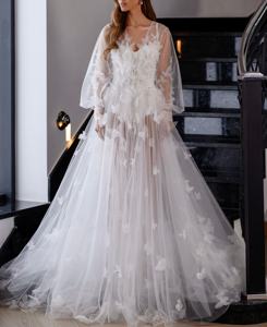 Robe de maternité élégante en dentelle pour femmes enceintes, pyjama papillon à manches longues, vêtements de nuit, peignoir, robes de soirée <span class=keywords><strong>sexy</strong></span> et personnalisées - Product Image 3