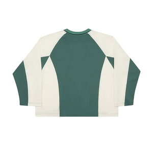 T-Shirt Vintage di Alta Qualità in Cotone Lavato, Oversize con Mezza Cerniera, Personalizzabile, a Blocchi di <span class=keywords><strong>Colore</strong></span>, Manica Lunga per Uomo, Stile Calcio - Product Image 2