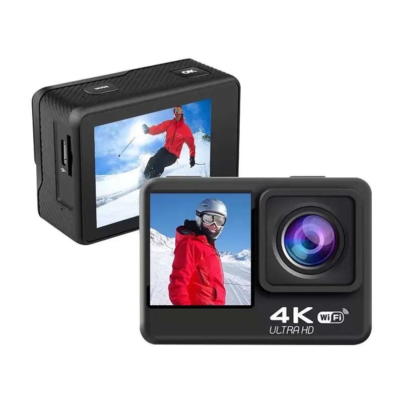 Toptan 4k Wifi spor eylem kamera Mini gitmek için Pro Video açık çift ekran su geçirmez 2 inç ağ 32GB destek Microsd