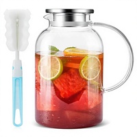 Carafe en verre borosilicate avec couvercle, facile à nettoyer, résistante à la chaleur, avec poignée, pour boissons chaudes/froides, thé froid