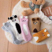 Nouveau design Hiver Mode Mignon Animal Visage Floue Doux Chaud Sommeil Confortable Plancher Moelleux Femmes Chaussettes