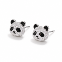 KAVNAR Boucles d'oreilles Panda personnalisées en Cristal Zircon Email, Laiton Plaqué Or Blanc avec Tige Argent 925 Fabricant Bi