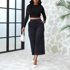 Pantalones Anchos con Cordón Elástico a la Moda para Mujer - Product Image 1