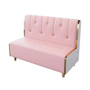 Modern <b>Pink</b> PU Leather Restaurant Booth With Tufted Backrest And Metal <b>Frame</b> For Dining Seating - Product Image 1