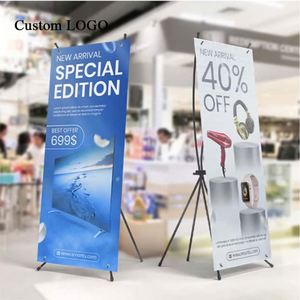 Supports publicitaires écologiques personnalisés en X, bannières en polyester et aluminium sur trépied pop-up - Product Image 1