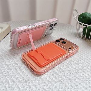 เคสโทรศัพท์มือถือแบบใสพร้อมช่องใส่บัตร สำหรับ iPhone 17 16 15 14 Pro Max  พร้อมแถบกันกระแทกแบบใสและขาตั้งในตัว - Product Image 5