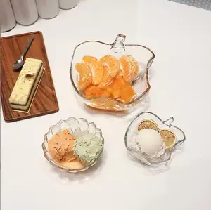 Cuenco de cristal con forma de manzana creativo para el hogar, decorativo, transparente, con borde dorado, para fruta
