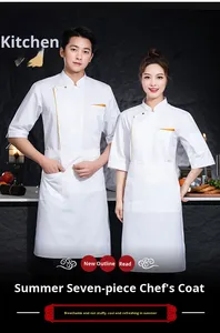 Chaqueta de Chef BBQ Master, Mangas Cortas, Ribete Dorado, Unisex, Tejido de Polialgodón para Uso en Restaurantes, Resistente al Calor, Logotipo Personalizado - Product Image 5