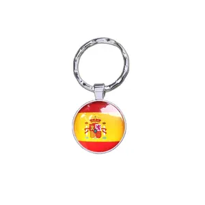 custom Hot selling world flag keychain, crystal gemstone keyring pendant, Spain flag keychain
