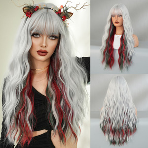 Peluca Navideña Sintética Resistente al Calor de 26 Pulgadas, Transpirable, con Ondas Naturales, Color Borgoña, para Mujer, para Fiestas - Product Image 1