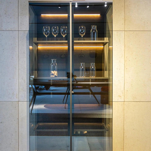 Hot Sale Modern <strong>Living</strong> <strong>Room</strong> &amp; Hotel Airplane Wing Double Door <strong>Black</strong> Aluminum Alloy Steel Frame Glass Storage Display <strong>Cabinet</strong> Led - Product Image 1
