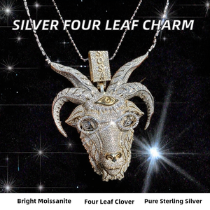 Colgante de Plata de Ley 925 con forma de trébol Baphomet, con Moissanita engastada, Collar Hip Hop, Chapado en Plata, Joyería Gótica Satánica con diseño de garra - Product Image 2