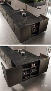 Comptoir en pierre artificielle personnalisé YUSHI, pierre frittée noire, armoire de cuisine pour la décoration de maisons et de villas modernes - Product Image 5