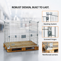 Cage à palettes en acier galvanisé entièrement soudé, robuste, pliable et empilable, conception détachable pour la logistique d'entrepôt