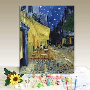 Paint By Numbers Canvas Art Kit Starry Night Café Scene Digital Printing Rectangle Handmade DIY Painting Set - Product Image 1