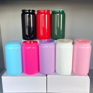 16-Ounce Double Vacuum Roller Glass Sublimate Color Cup <strong>Mason</strong> <strong>Jar</strong> with Colorful Plastic Straw Lid Drinkware - Product Image 4