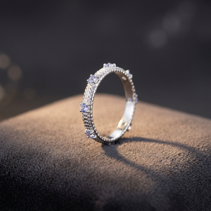 Anillo de Compromiso Clásico de Plata de Ley 925, Chapado en Plata, con Zafiro Azul Natural, Engaste de Bisel, Unisex, para Boda - Product Image 2