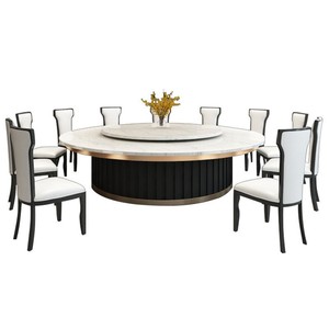 Table et chaises de salle à manger privée d'hôtel, plateau en marbre, table rotative électrique pour 10 personnes, table à fondue, design chinois moderne - Product Image 5
