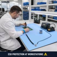 ESDELES 60X120CM Biru ESD Anti-Statik 2-Lapisan Ketebalan 2-5mm Alas Kerja Tahan Panas untuk Komputer
