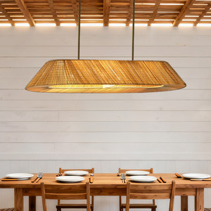 โคมไฟหวายทรงสี่เหลี่ยมผืนผ้า 100 ซม. 120 ซม. 150 ซม. ขั้วหลอด E27 โคมไฟหกหัว สำหรับห้องนั่งเล่น ตกแต่งบ้าน สไตล์เซน - Product Image 4