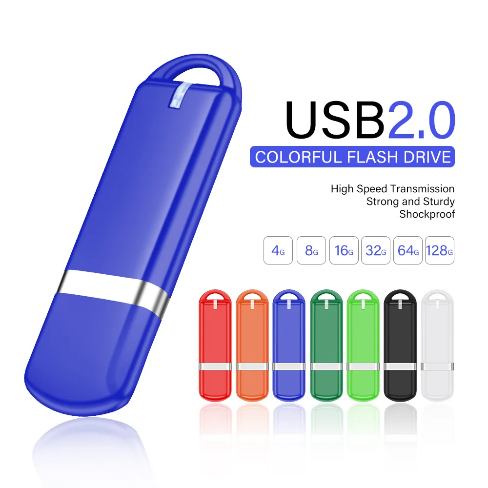 Venda quente de Plástico USB Flash Drive 64GB Personalizado Polegar Pen Drive FlashDisk 32GB Memory Stick USB Key 4GB 8GB Pendrive