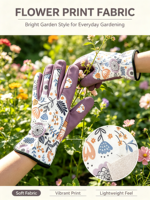 Sarung Tangan Berkebun Wanita HAIYI Fashion Bermotif Bunga, Sarung Tangan Pelindung Telapak Tangan Ungu yang Tahan Lama untuk Menanam, Memangkas, dan Perawatan Kebun