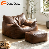 OTAUTAU Housse de pouf en similicuir suédé rétro pour adultes, sans rembourrage, confortable, taille King Size, fauteuil paresseux, canapé simple SF042
