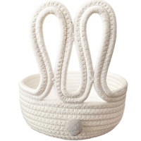Panier de rangement multifonction rond en corde de coton avec motif de lapin amusant - Blanc pour cosmétiques, bijoux, livres et magazines, collations et clés