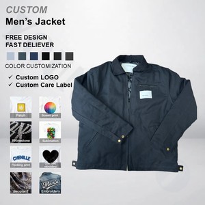 Custom Streetwear Fashion Vintage Washed Plus Size Canvas <strong>Jacket</strong> Zip Up Heavy Canvas Work <strong>Jacket</strong> Men - Product Image 1