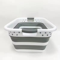 Organisateur de vêtements pliable grande capacité avec poignées TPR, bac de rangement en plastique PP blanc et gris pour vêtements et jouets, design moderne et portable