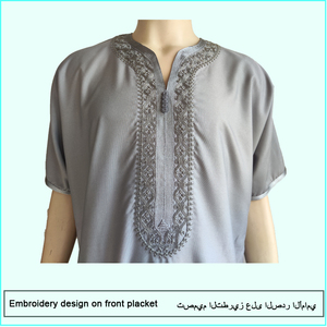 Túnica <span class=keywords><strong>Marroquí</strong></span> para Hombre al por Mayor - Ropa Islámica <span class=keywords><strong>de</strong></span> Manga Corta en Color Sólido, Kaftán, Jubba, Atuendo Musulmán en Venta - Product Image 4