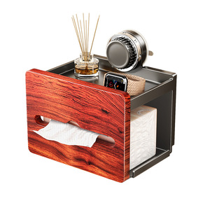 Porte-papier toilette rectangulaire en bois de séquoia bleu, auto-adhésif, sans perçage, boîte de rangement moderne pour salle de bain, gris anthracite - Product Image 1