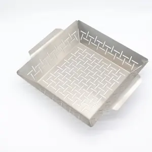 Aohea Veget Basket Stainless Grill Steel Barbecue Tray Fish Grilling Pan Stainless Steel BBQ Grill Basket baking Pan