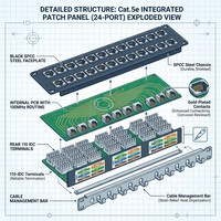 Panneau de brassage Ethernet horizontal Cat.5e 24 ports non blindé intégré 1U 19 pouces pour montage en rack