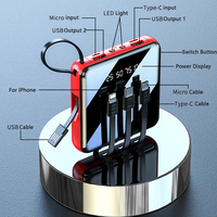 Lampes LED portables pas chères, mini batterie externe 20000mAh à charge rapide avec 4 câbles intégrés (Micro USB inclus)