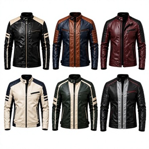 Men's Genuine Leather Heated Moto <b>Biker</b> <b>Jacket</b> Stand Collar Zipper Closure Color Blocking Design Winter Slim Fit Regular Front - Product Image 3