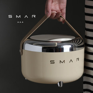 Cubo de Basura Portátil Smar, Redondo, Color Crema, con Tapa, para Uso en Interiores - Product Image 1