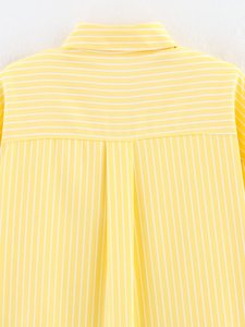 ZEVITY Camicia da donna vintage elegante a maniche lunghe con stampa a righe gialle, camicetta da lavoro con design semplice e tasche - Product Image 6
